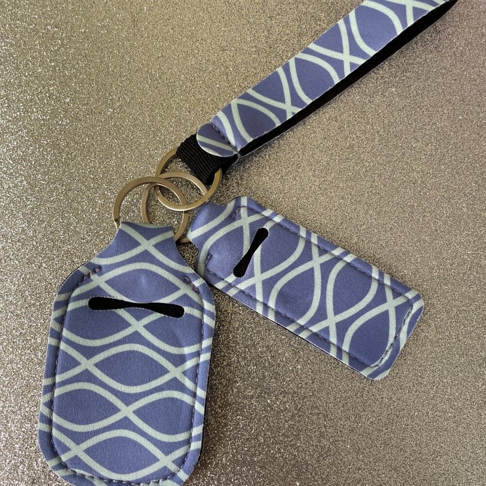 NWOT 3 Piece Neoprene Wristlet, Sanitizer and Lip Balm Holder Keychain Set